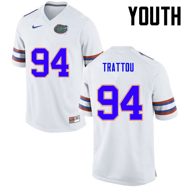 Florida Gators Youth #94 Justin Trattou College Football White